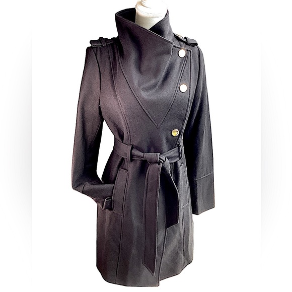 Wool Double Breasted Trench Wrap Coat. H3 - Picture 16 of 16